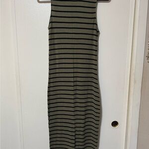Heart Hips Olive and Black Striped Midi Dress